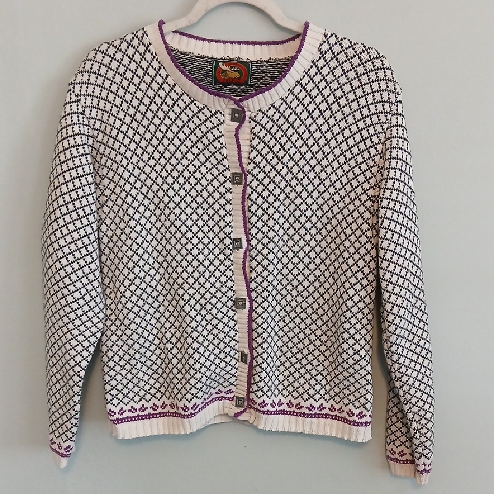 Alps Fine Womens Apparel Black & White Vintage Cardigan Sweater Size Small